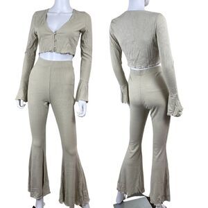 Free People Women's Size M SoulMate Lounge Flare Leg Pants Cropped Top NEW Set